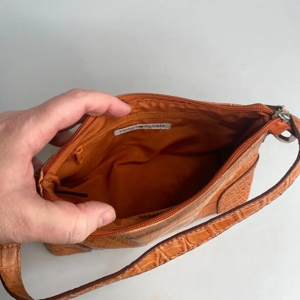 Tommy Hilfiger Faux Vegan Alligator Leather Orange Purse Bag Zipper Close Small